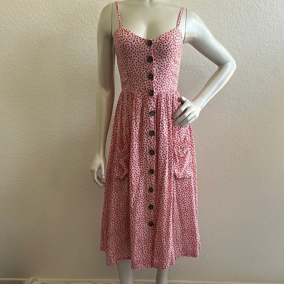 Oh Polly Red and White Midi Sundress Spaghetti Strap - Picture 3 of 7